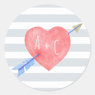 Sticker Rond Saint Valentin Aquarelle Coeur Flèche Arrow