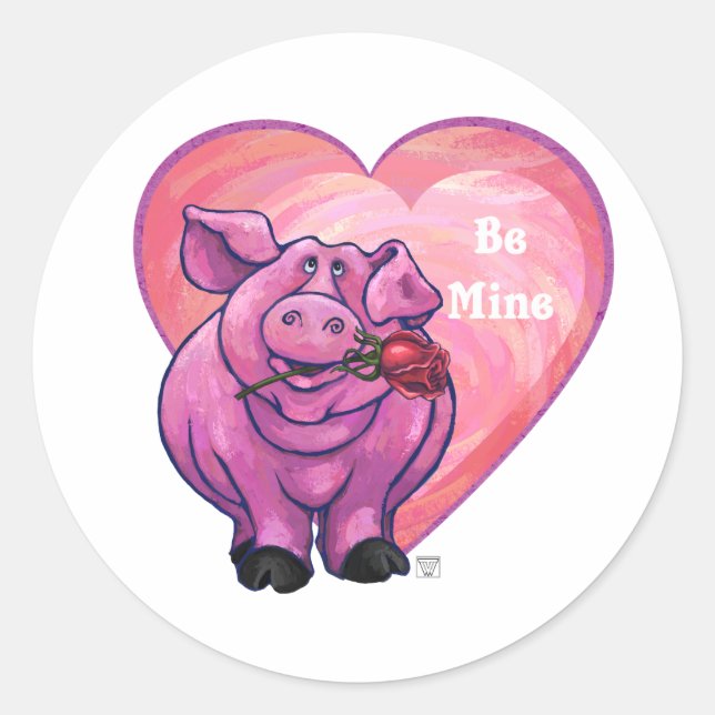 Sticker Rond Saint Valentin au cochon (Devant)