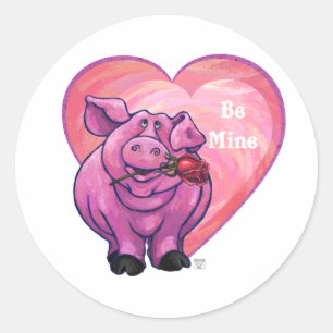 Sticker Rond Saint Valentin au cochon
