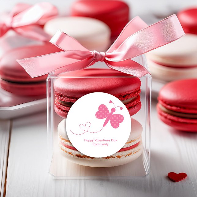 Sticker Rond Saint-Valentin aux papillons roses (Créateur téléchargé)