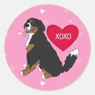Sticker Rond Saint Valentin bernois de chien de montagne