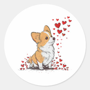 Sticker Rond Saint-Valentin Chien Mignon Corgi Fête des amoureu