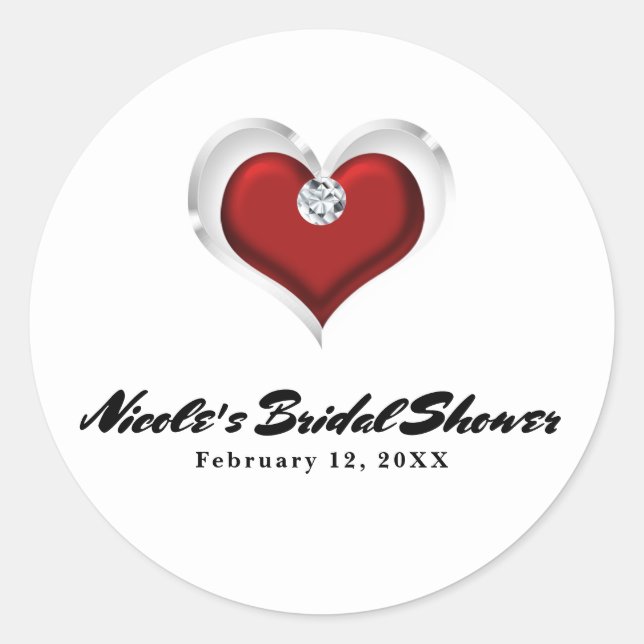 Sticker Rond Saint Valentin Coeur rouge avec Parti Chic Diamond (Devant)