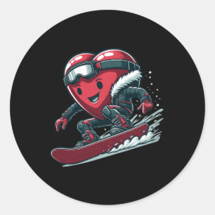 Sticker Rond Saint Valentin Coeur Snowboard Gagnant