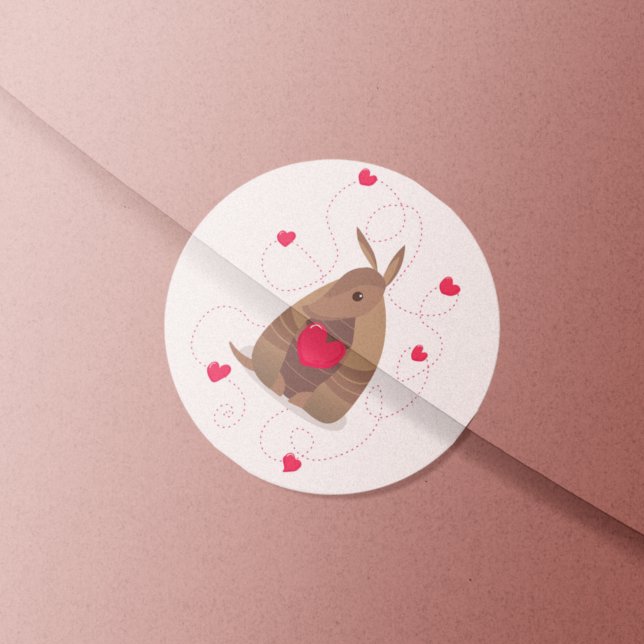 Sticker Rond Saint Valentin Coeur Texas Armadillo (Créateur téléchargé)