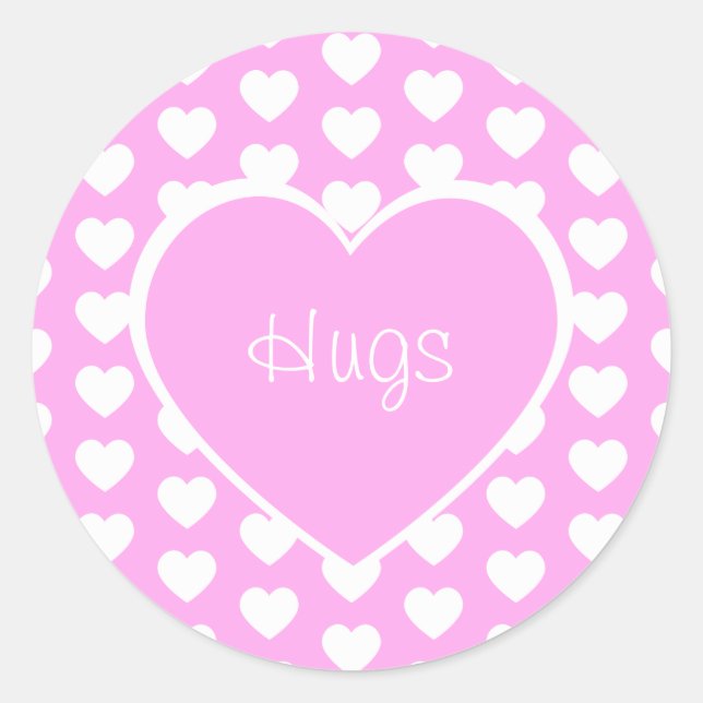 Sticker Rond Saint-Valentin Coeurs Hugs Rose (Devant)