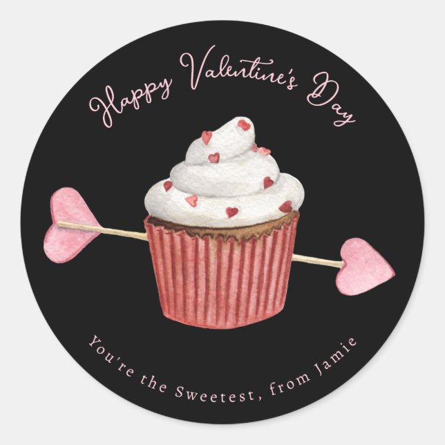 Sticker Rond Saint Valentin Cupcake Coeur & Flèche (Devant)