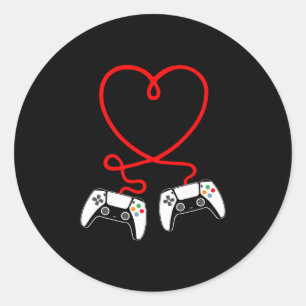 Sticker Rond Saint-Valentin de joueur vidéo avec cœur de manett