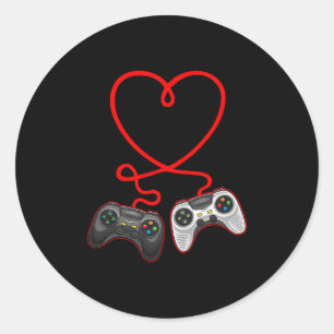 Sticker Rond Saint-Valentin de joueur vidéo avec cœur de manett