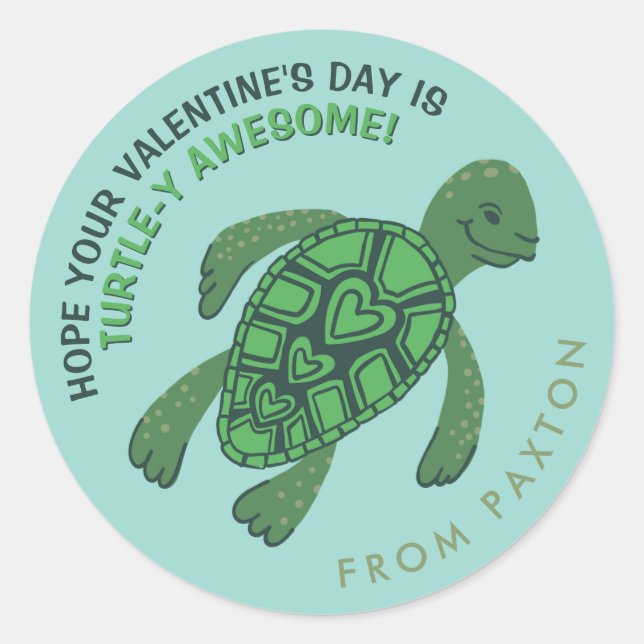 Sticker Rond Saint Valentin de Tortue Mignonne (Devant)