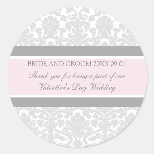 Sticker Rond Saint-Valentin Favor Mots clés Gray Damask (Devant)