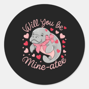 Sticker Rond Saint-Valentin Lamantin Mignon Animaux Cœurs Veux-