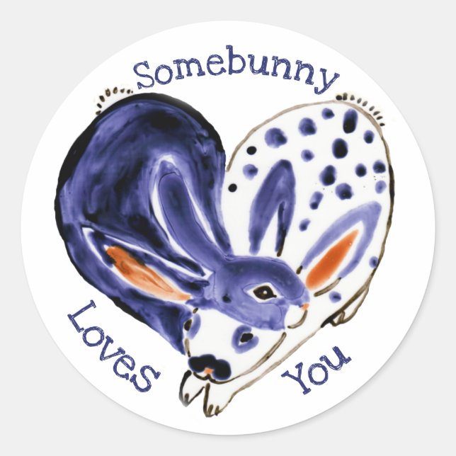 Sticker Rond Saint Valentin lapin lapin Coeur Amour Bleu mignon (Devant)