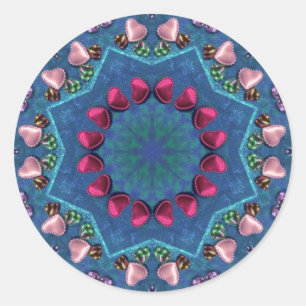 Sticker Rond SAINT-VALENTIN ~ motif rose rouge vert bleu ~