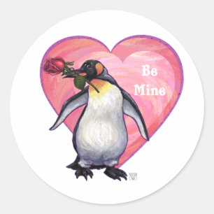 Sticker Rond Saint-Valentin Penguin