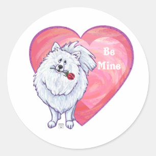 Sticker Rond Saint Valentin Poméranie Blanche
