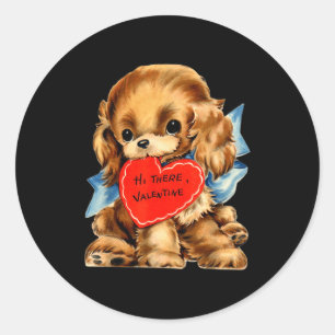Sticker Rond Saint-Valentin Rétro Vintage Chien Toutou Saint-Va