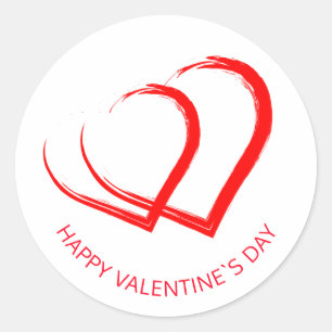 Sticker Rond Saint Valentin Romantique Deux Coeurs rouges