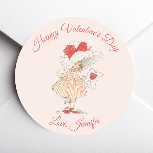 Sticker Rond Saint-Valentin Rose Fille Mignonne Vintage Écritur