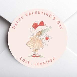 Sticker Rond Saint-Valentin Rose Vintage Fille Mignon Cœur Roug