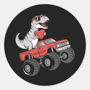 Sticker Rond Saint Valentin T Rex Dinosaur équitation Monster T