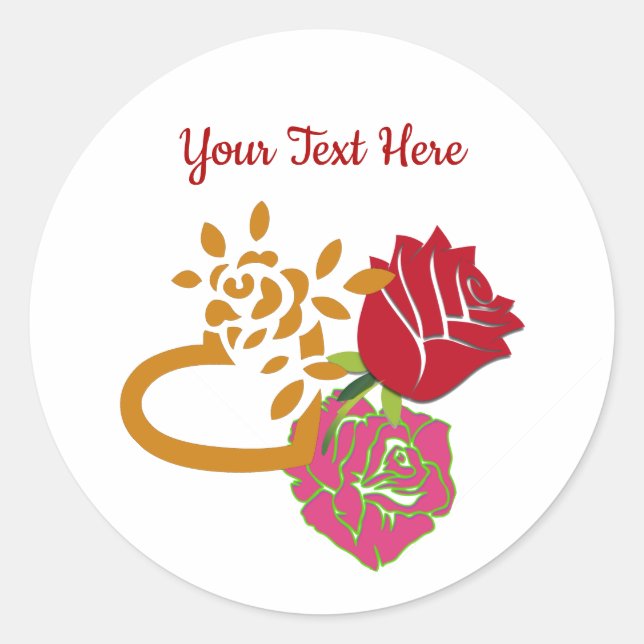 Sticker Rond Saint Valentin Texte personnalisé Roses romantique (Devant)