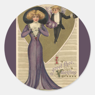 Sticker Rond Saint-Valentin victorien vintage, Dame en violet