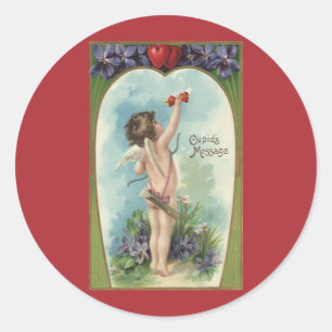 Sticker Rond Saint-Valentin victorien vintage, Message de Cupid