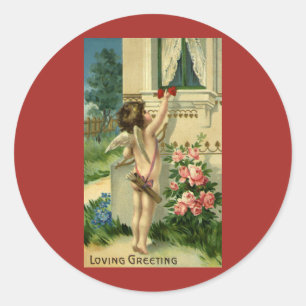 Sticker Rond Saint Valentin victorienne vintage, Angel Hearts