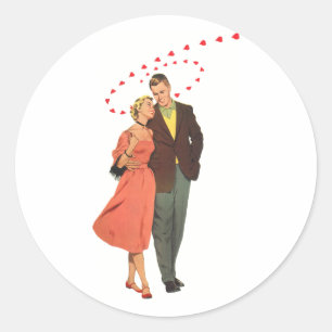 Sticker Rond Saint Valentin vintage, Coeurs Romantiques Floatin