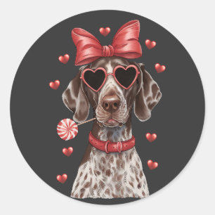 Sticker Rond Saint-Valentin's Joy German ShorthRAD Pointer Swee