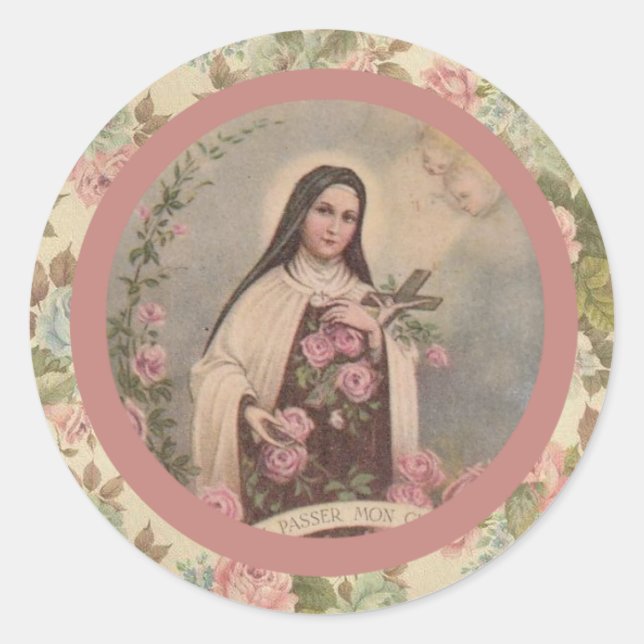 Sticker Rond Sainte Thérèse de l'Enfant Jésus Petite Fleur (Devant)