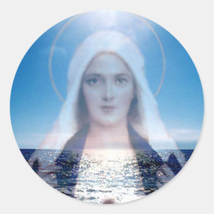 Sticker Rond Sainte Vierge Marie au-dessus de l'océan