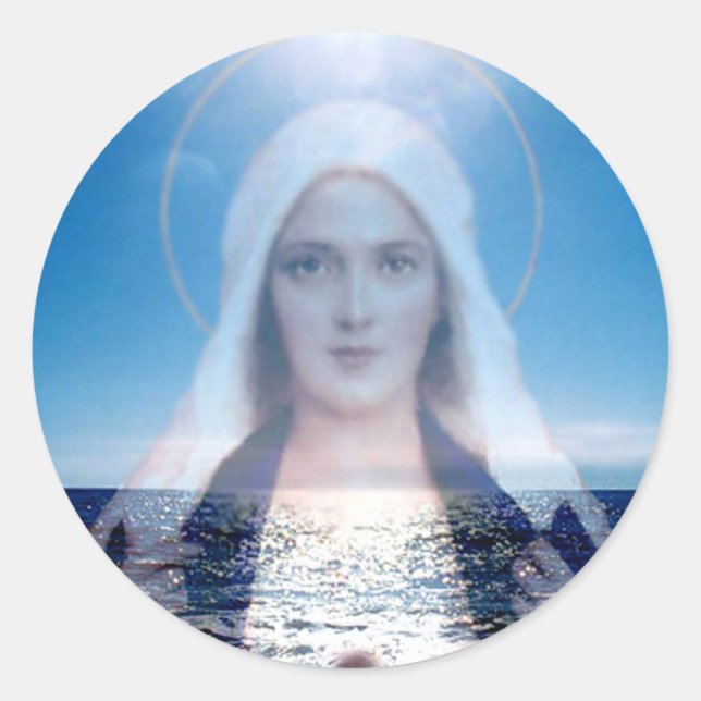 Sticker Rond Sainte Vierge Marie au-dessus de l'océan (Devant)