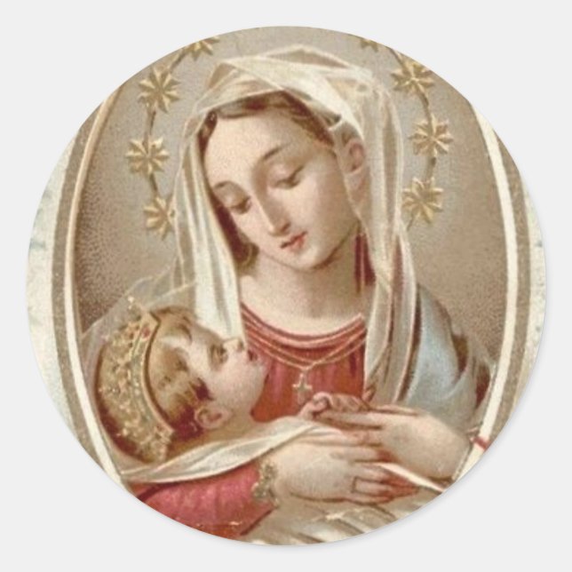 Sticker Rond Sainte Vierge Marie avec Bébé Jésus (Devant)
