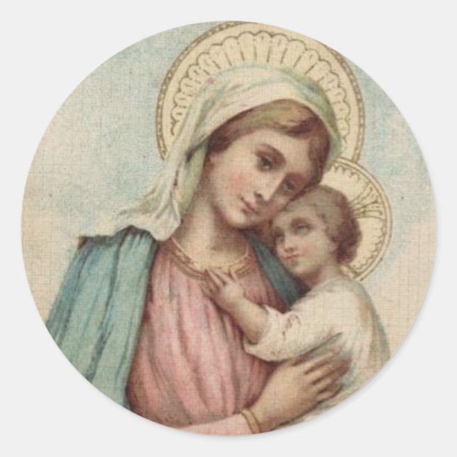 Sticker Rond Sainte Vierge Marie avec Bébé Jésus (Devant)