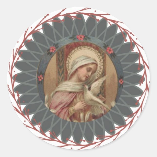Sticker Rond Sainte Vierge Marie avec la colombe Saint-Esprit (Devant)