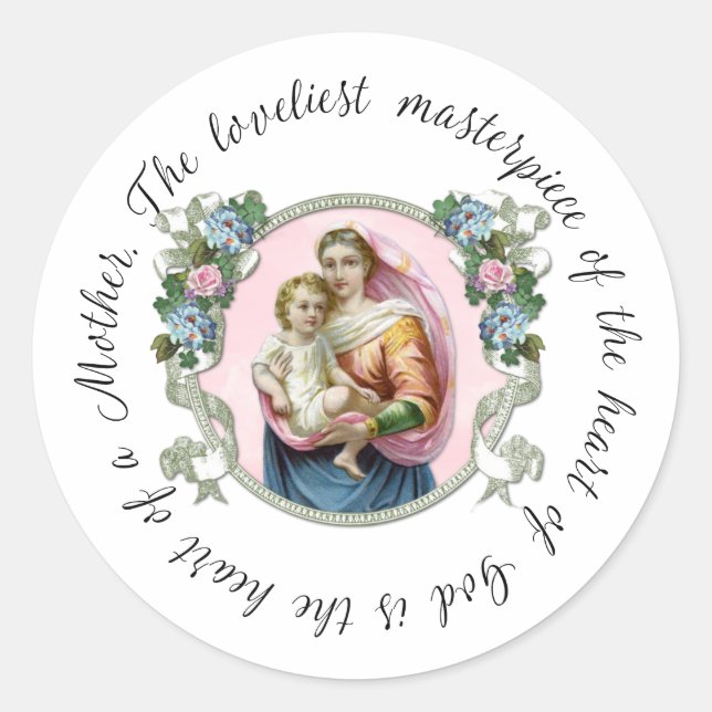 Sticker Rond Sainte Vierge Marie Jésus Mère Citation Florale (Devant)