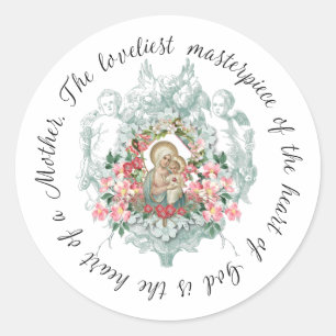 Sticker Rond Sainte Vierge Marie Jésus Mère Citation Florale