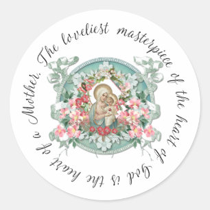 Sticker Rond Sainte Vierge Marie Jésus Mère Citation Florale Cl