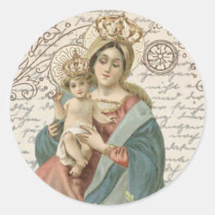 Sticker Rond Sainte Vierge Marie Jésus Vintage