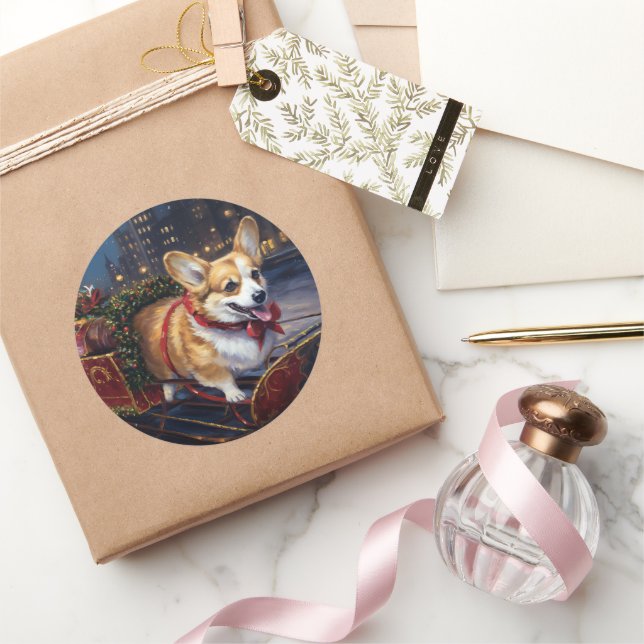 Sticker Rond Saison de Noël de Corgi (Cadeaux)