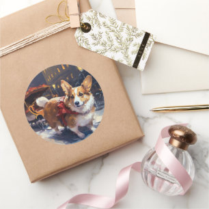 Sticker Rond Saison de Noël de Corgi