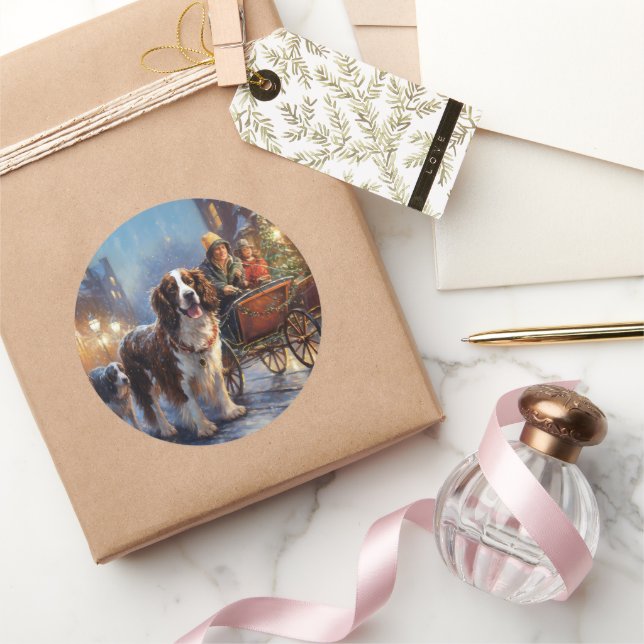 Sticker Rond Saison de Noël de l'espagnol Springer anglais (Cadeaux)