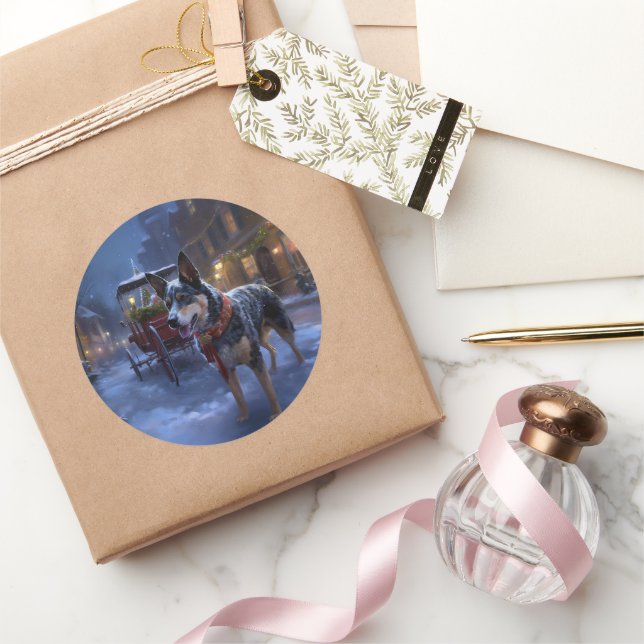 Sticker Rond Saison de Noël des bovins australiens (Cadeaux)