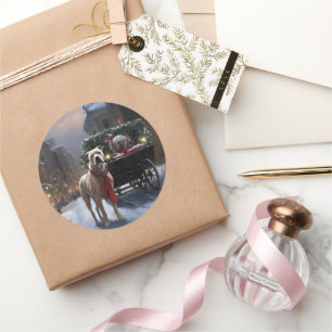 Sticker Rond Saison de Noël du American Staffordshire