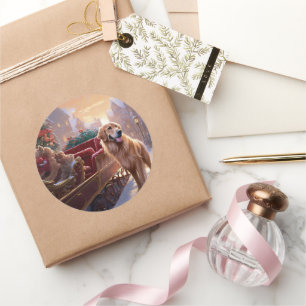 Sticker Rond Saison de Noël Golden Retriever