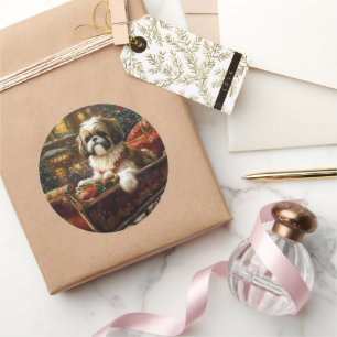 Sticker Rond Saison de Noël Shih Tzu