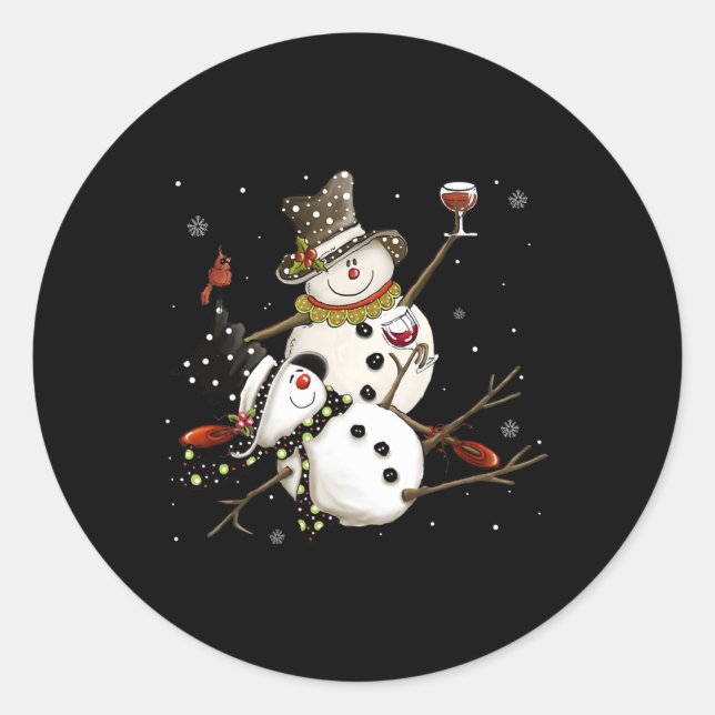Sticker Rond Saison de vacances Tipsy Snowman Boire Vin Snowmen (Devant)