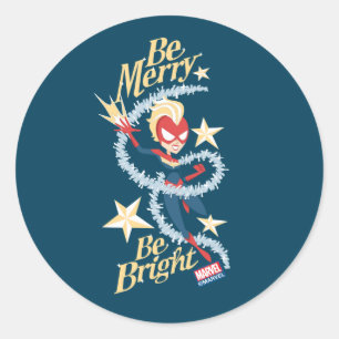Sticker Rond Saison des Avengers  Capitaine Marvel "Soyez Merry